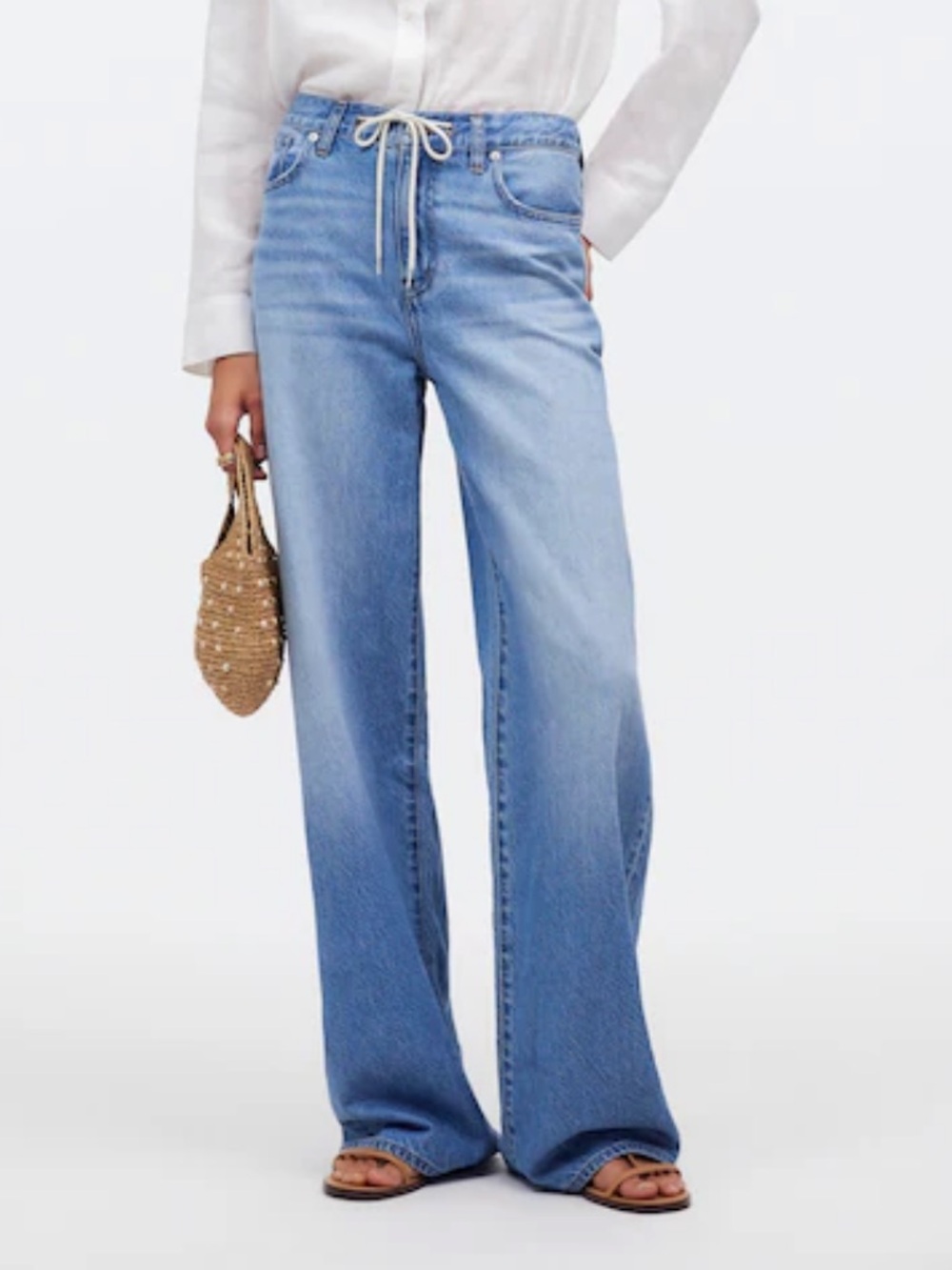 Madewell Super Wide Leg Jeans Drawstring Edition in Hambley Wash Rigid Women 29